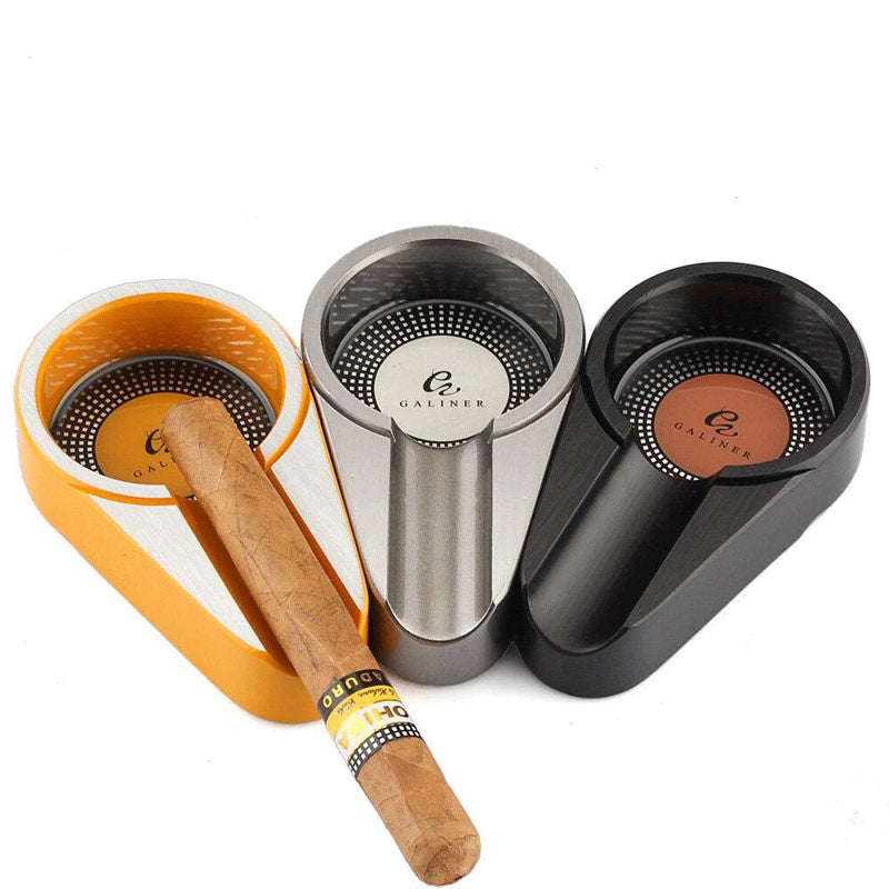 Métal chromé - cendrier cigare cubain individuel encoche profonde format robusto corona