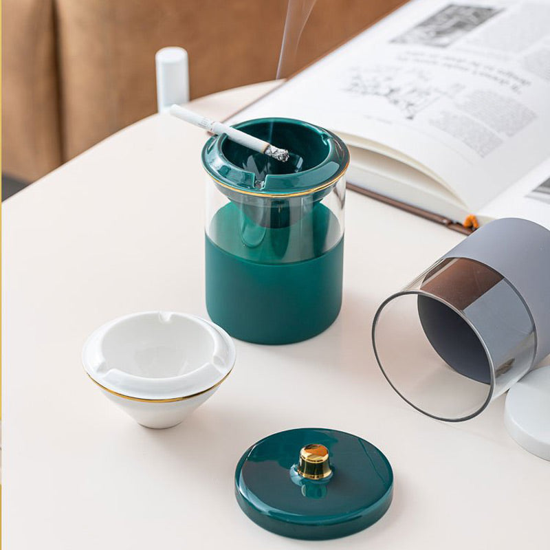 Verre borosilicaté transparent - cendrier coupe-vent design minimaliste terrasse