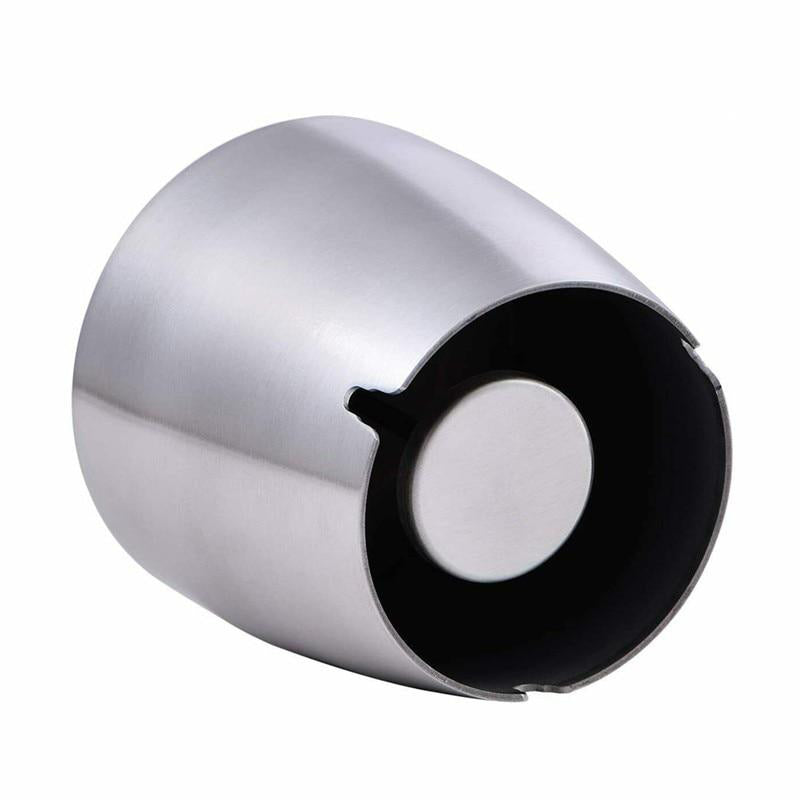 Inox argenté - cendrier de table fermé vue intérieure avec plateforme repose-cigarette