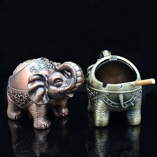 Métal bronze patiné - cendrier figurine éléphant sculpté détail peau réaliste