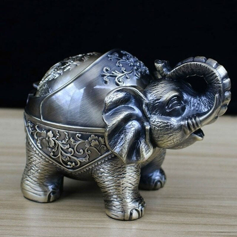 Métal bronze patiné - cendrier figurine éléphant sculpté détail peau réaliste