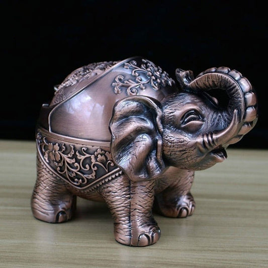 Métal bronze patiné - cendrier figurine éléphant sculpté détail peau réaliste