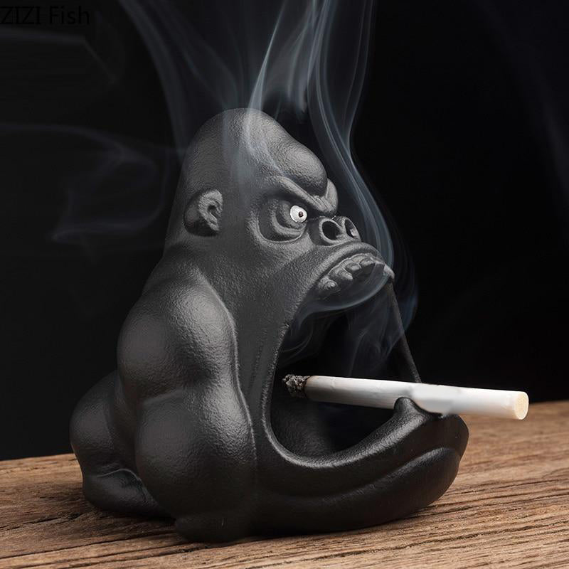 Résine peinte réaliste - cendrier gorille figurine original bureau design insolite