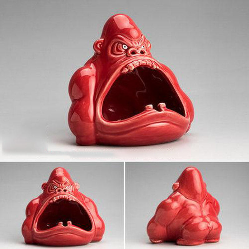 Résine peinte réaliste - cendrier gorille figurine original bureau design insolite