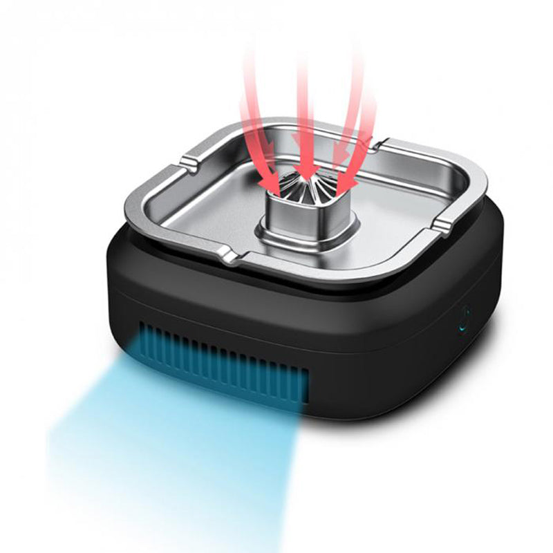 Plastique et métal gris - cendrier ionique purificateur d'air compact usage intérieur