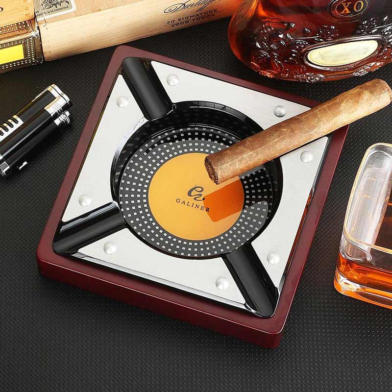 Cendrier de luxe pour cigares en bois de sequoia massif - accessoire fumeur premium