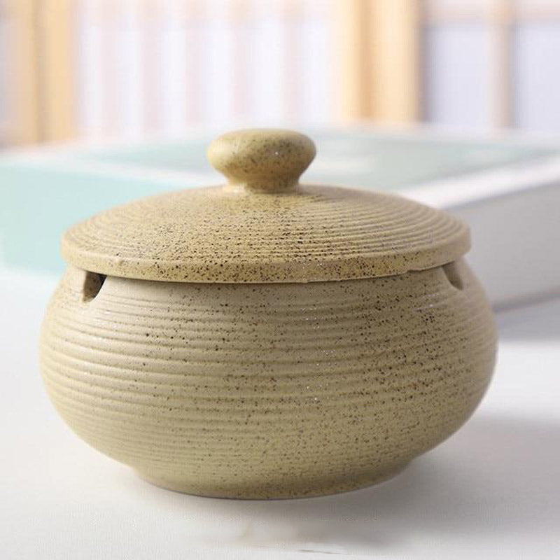 Cendrier marocain céramique couleur sable avec couvercle