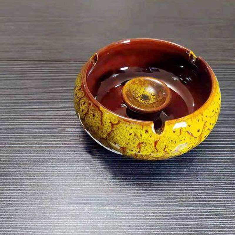 Cendrier marocain terre cuite jaune-orange avec couvercle