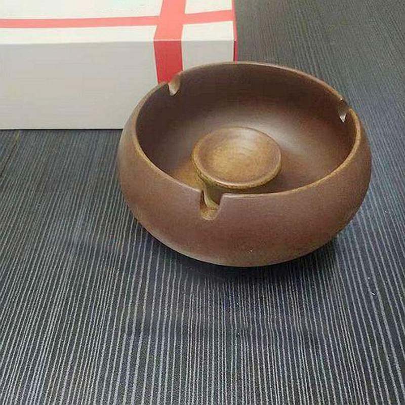 Cendrier marocain terre cuite marron avec couvercle