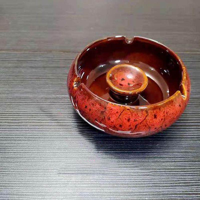Cendrier marocain terre cuite rouge-orange avec couvercle