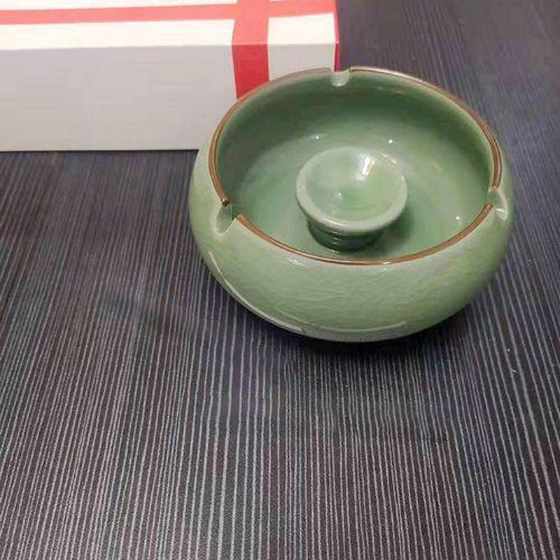 Cendrier marocain terre cuite vert avec couvercle