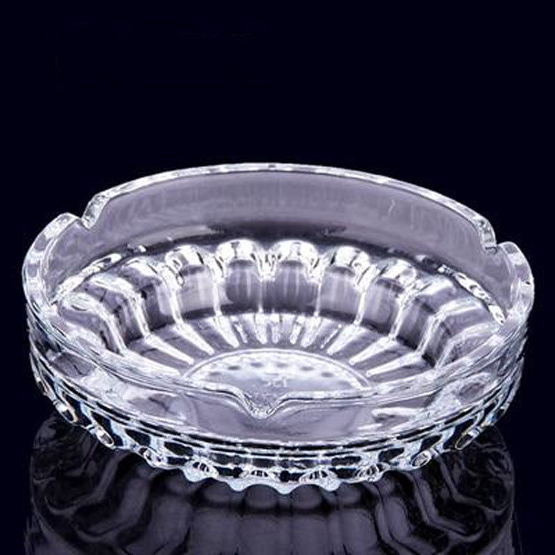 Cendrier en Verre Vintage Rond Ondulé Grande Taille