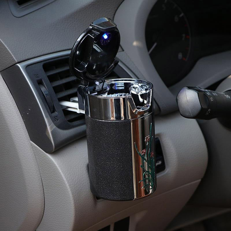 Plastique noir - cendrier voiture LED fixé sur grille
