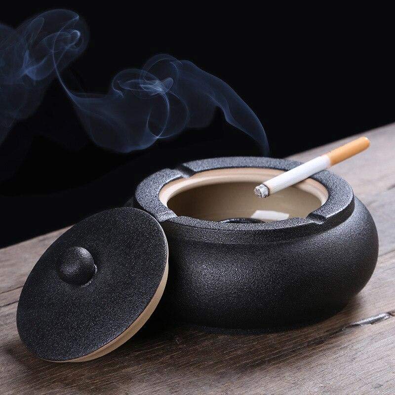 Céramique marocaine ocre et bleu - grand cendrier artisanal peint main motifs berbères