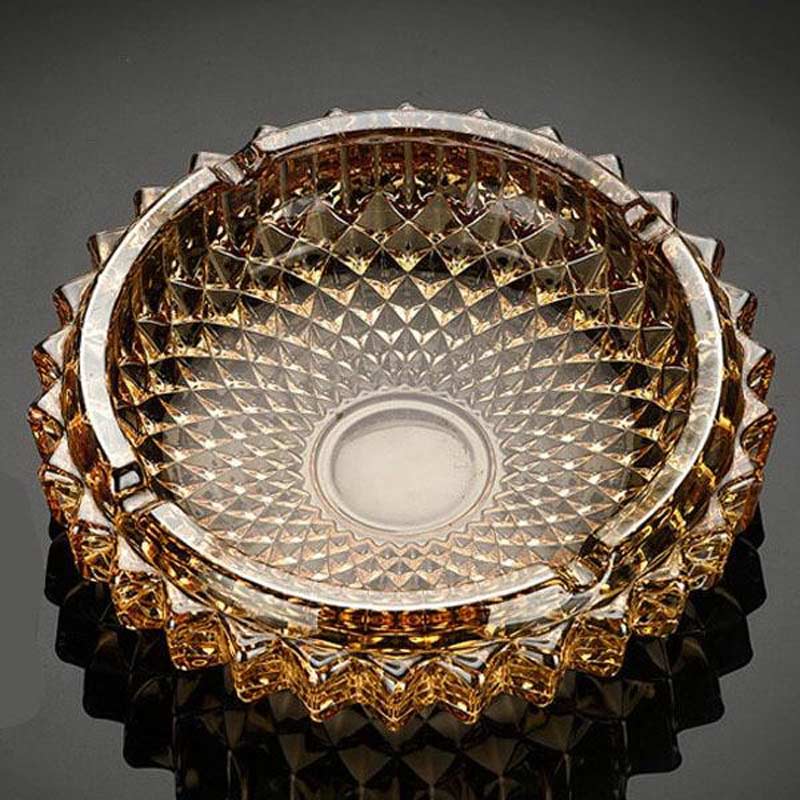 Verre ambré doré - grand cendrier en verre vue profil